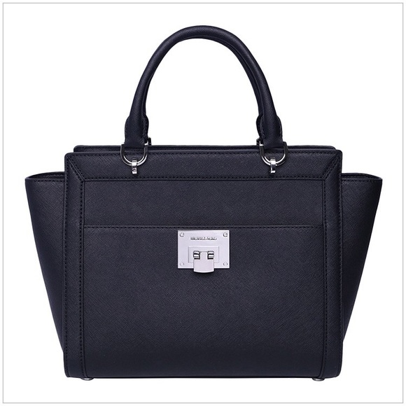 NWT BLACK AND SILVER MICHAEL KORS TINA MD SATCHEL - Picture 3 of 7